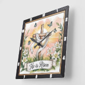 復活クロスリリー復活祭 スクエア壁時計 (傾斜)