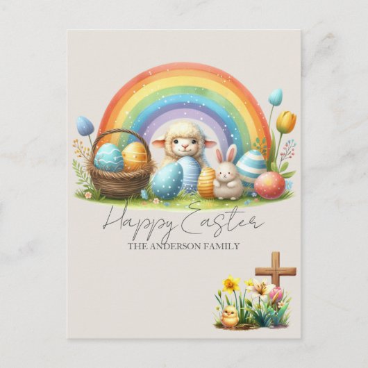 復活動物虹バニーファミリーネーム恵み シーズンポストカード (正面)