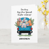 復活祭かわいい荷車（バニーと卵） カード (黄色い花)