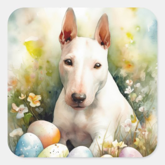 復活祭とブルテリアドッグ スクエアシール (正面)