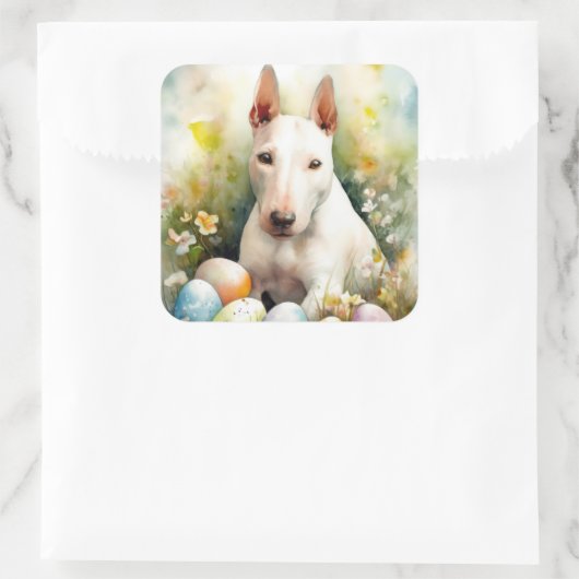 復活祭とブルテリアドッグ スクエアシール (バッグ)