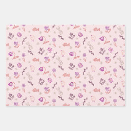 復活祭のかわいいドードルの動物と花 ラッピングペーパーシート