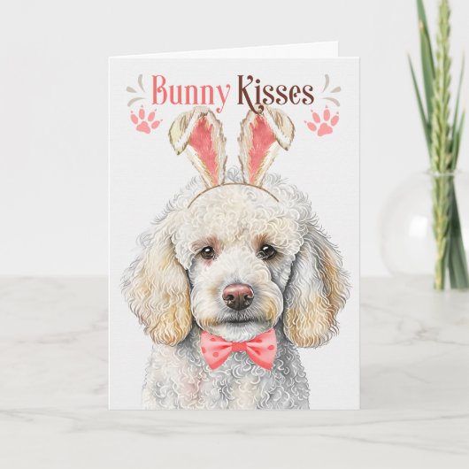 復活祭のためのバニー耳の白いプードル犬 シーズンカード (正面)