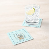 復活祭のバスケットに入ったバニーハッピーイースター文字 スクエアペーパーコースター (インサイチュ)