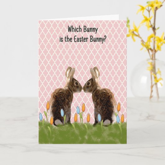 復活祭のバニーである子供のためのイースターカード カード (黄色い花)