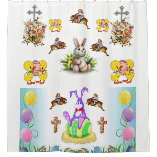 復活祭のバニーの白いショーカーテン シャワーカーテン (正面)