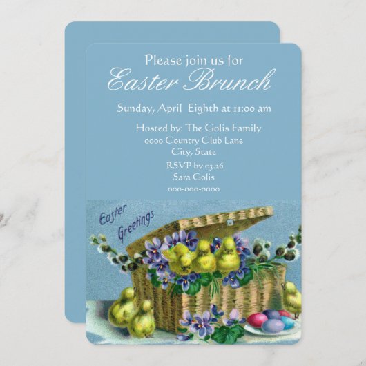 復活祭のビンテージバスケット ファミリーブランチ 招待状 (正面/裏面)