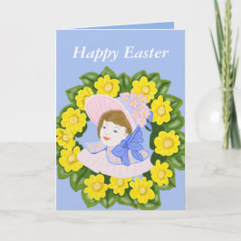 復活祭のボンネットビクトリアンで編集可能な女の子 カード