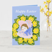 復活祭のボンネットビクトリアンで編集可能な女の子 カード (黄色い花)