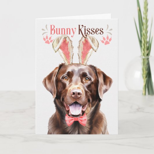 復活祭のラブラドールの為にバニーの耳にチョコレートの犬 シーズンカード (正面)