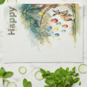 復活祭の卵とグムツリーの下のカンガルー キッチンタオル (折り畳み)