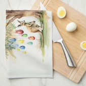 復活祭の卵とグムツリーの下のカンガルー キッチンタオル (四つ折り)