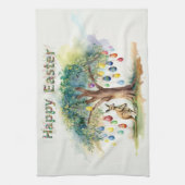 復活祭の卵とグムツリーの下のカンガルー キッチンタオル (縦)