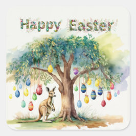 復活祭の卵とグムツリーの下のカンガルー スクエアシール