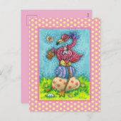 復活祭の卵とバニーと可愛いベビーピンクフラミンゴ シーズンポストカード (正面/裏面)