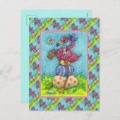 復活祭の卵とバニーと可愛いベビーピンクフラミンゴ シーズンポストカード (正面/裏面)