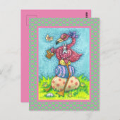 復活祭の卵とバニーと可愛いベビーピンクフラミンゴ ポストカード (正面/裏面)