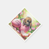 復活祭の卵のバニーと花 スタンダードカクテルナプキン (角)