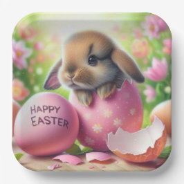 復活祭の卵のバニーと花 ペーパープレート