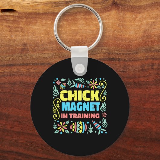 復活祭の卵の狩りを訓練するおもしろいひよこ磁石 キーホルダー (正面)