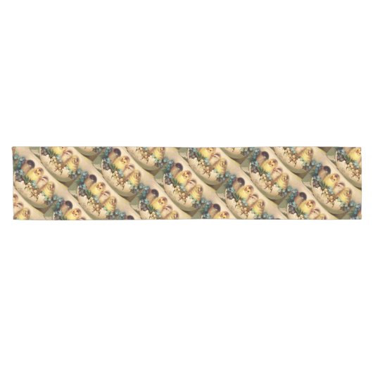 復活祭の卵の花を持つ鶏 ショートテーブルランナー (横)