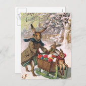 復活祭の卵を届けるゴージャスなスノーバニー シーズンポストカード (正面/裏面)