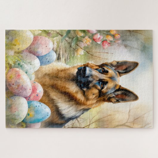 復活祭の卵を持つドイツの羊飼い ジグソーパズル (横)