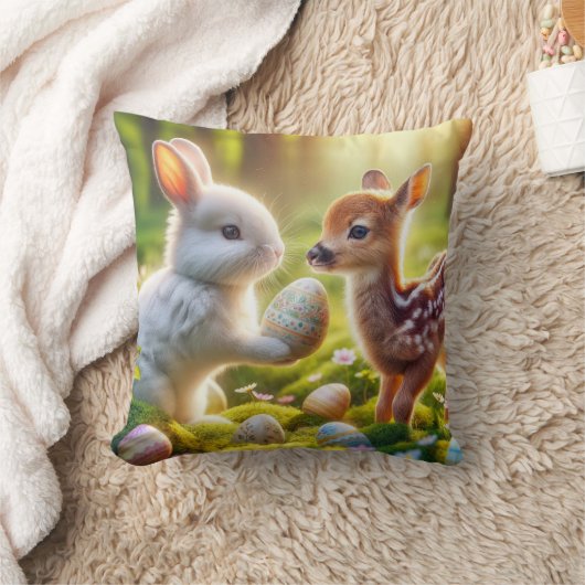 復活祭の卵を持つバニーと子豚 クッション (ブランケット)