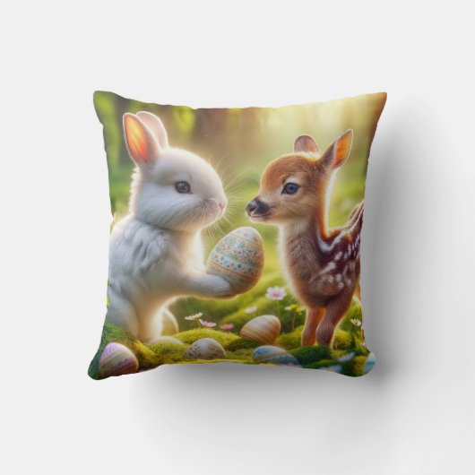 復活祭の卵を持つバニーと子豚 クッション (裏面)