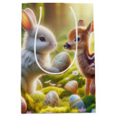 復活祭の卵を持つバニーと子豚 ミディアムペーパーバッグ (正面)
