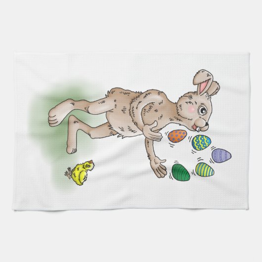 復活祭の卵を持つ復活祭のバニーのジャグル キッチンタオル (横)