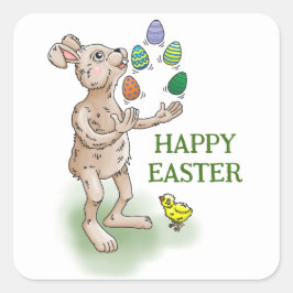 復活祭の卵を持つ復活祭のバニーのジャグル スクエアシール