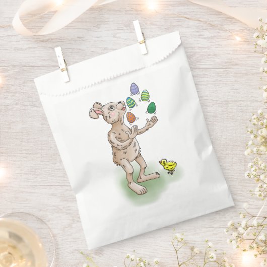 復活祭の卵を持つ復活祭のバニーのジャグル フェイバーバッグ (クリップ留めされた状態)