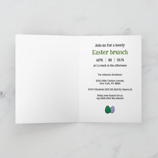 復活祭の卵を持つ復活祭のバニーのジャグル 招待状 (内部)