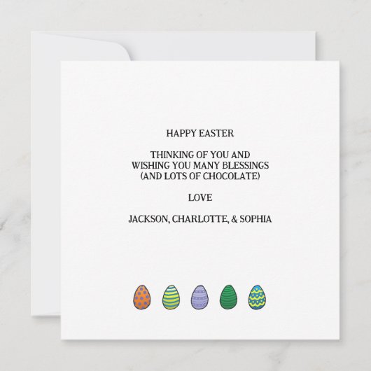 復活祭の卵を持つ復活祭のバニーのジャグル 招待状 (裏面)