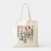 復活祭の卵狩りワードクラウドと子供の名前の年 トートバッグ (裏面)