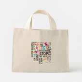 復活祭の卵狩りワードクラウドと子供の名前の年 ミニトートバッグ (裏面)