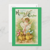 復活祭の女の子と雛はがき シーズンポストカード (正面/裏面)