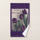 復活祭の恵みチューリップ花を紫に バスタオルセット (ハンドタオル)