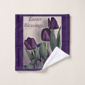 復活祭の恵みチューリップ花を紫に バスタオルセット (ウォッシュタオル)