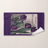 復活祭の恵みチューリップ花を紫に バスタオルセット (ハンドタオル)