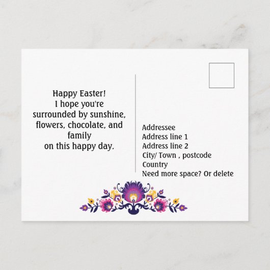 復活祭の民俗アレンジメントカスタム文字 ポストカード (裏面)
