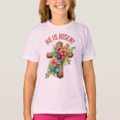 復活祭の水彩花十字架 Tシャツ (正面)