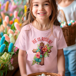 復活祭の水彩花十字架 Tシャツ