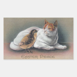 復活祭の猫と雛 長方形シール