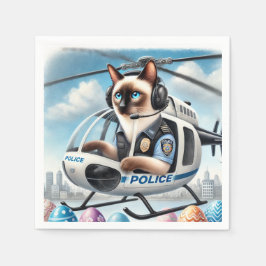 復活祭の猫好き中に働く警察 スタンダードカクテルナプキン