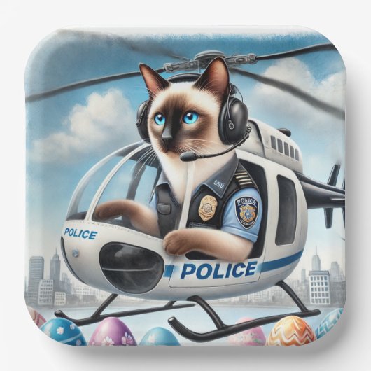 復活祭の猫好き中に働く警察 ペーパープレート (正面)