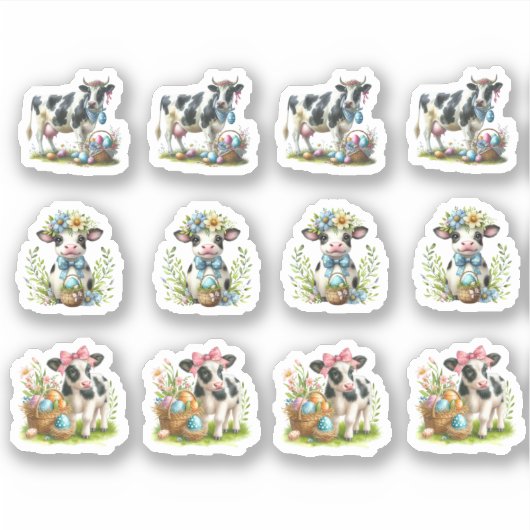 復活祭の白黒の牛 シール (正面)