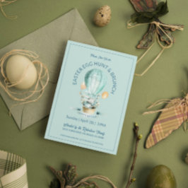 復活祭の花で熱気球バスケットに入ったバニー 招待状