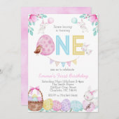 復活祭の誕生日の招待状、バニーの誕生日 招待状 (正面/裏面)